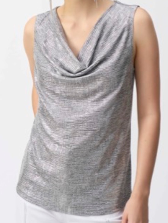 Joseph Ribkoff Tops - ✨ NWT Joseph Ribkoff Silver Metallic Shimmer Drape Neck Top | Size 14